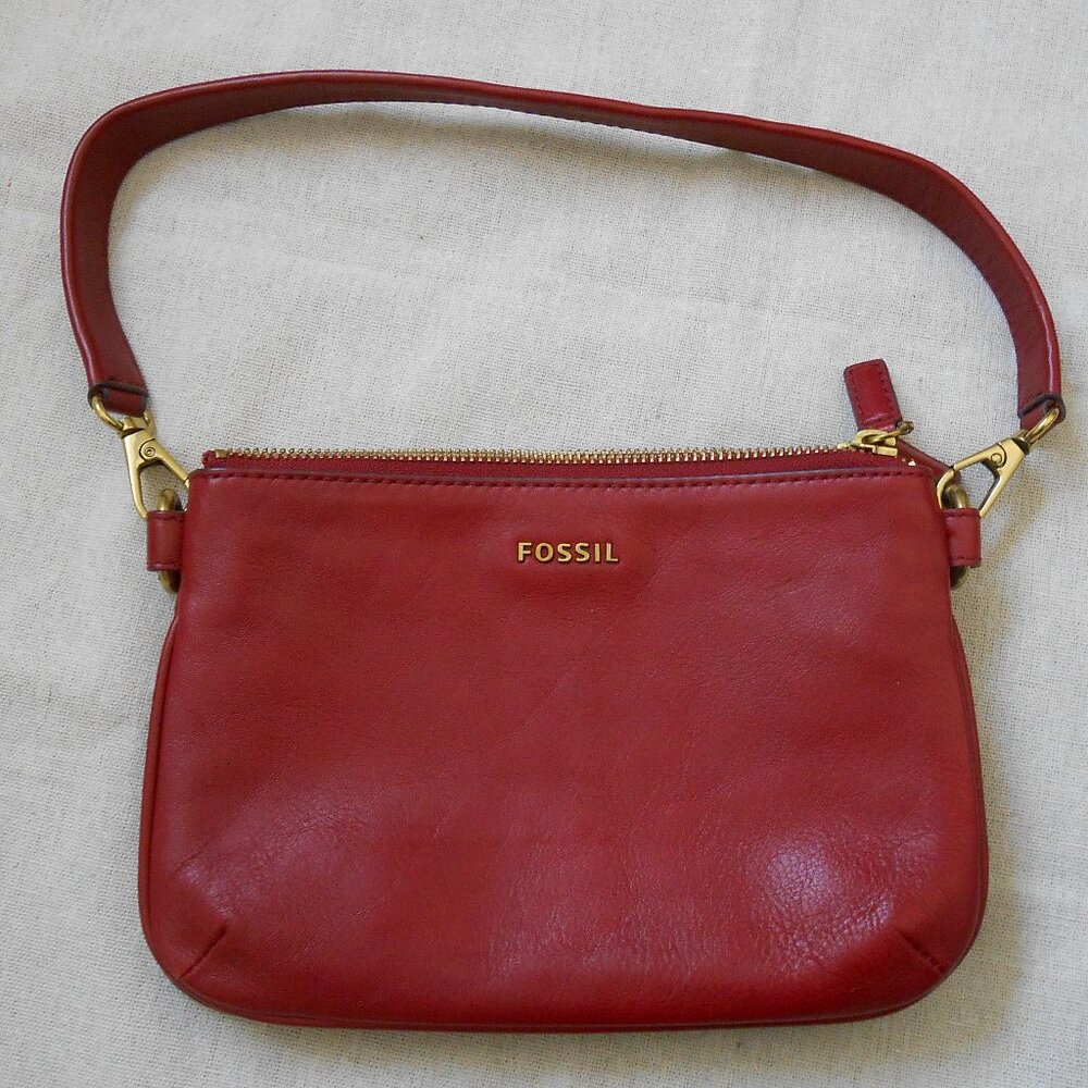 Fossil Red Leather Small Purse Handbag 8.5"x 5.75"